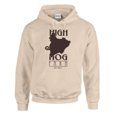 sand hoodie with chocolate logo