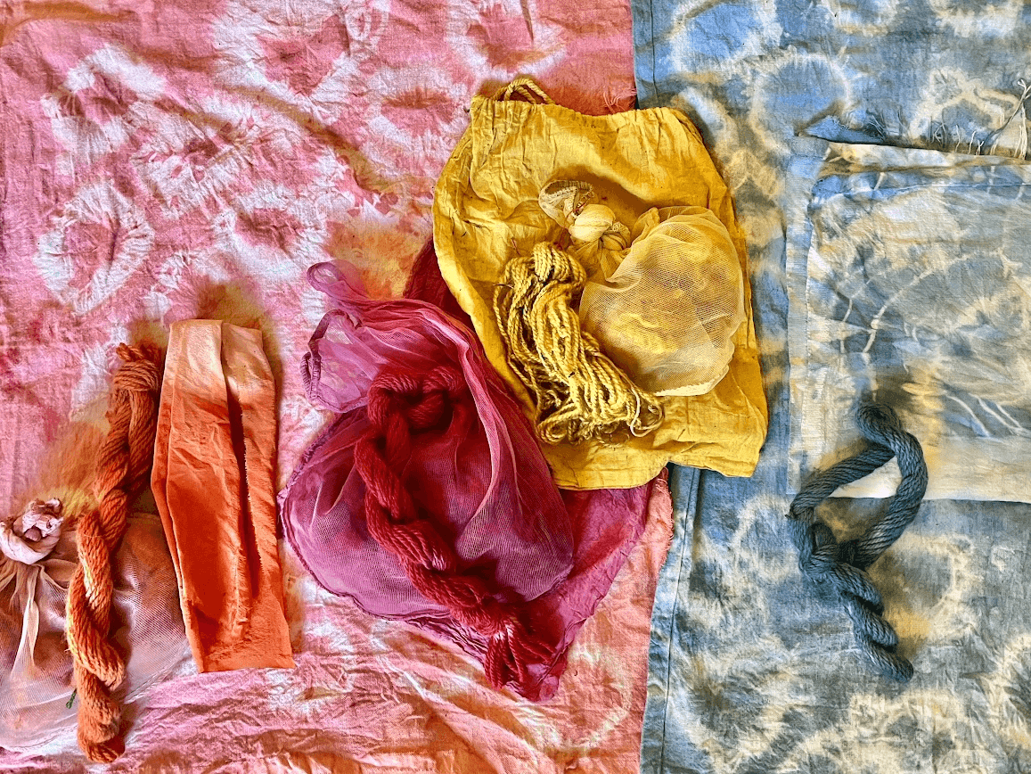 colorful assortment of naturally dyed fabrics